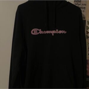 2XL Champion Black Hoodie with Pink Logo